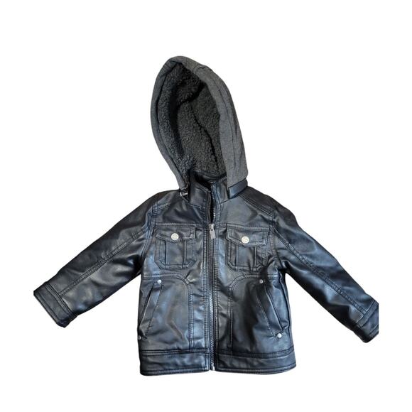 Urban Republic Faux Leather Jacket Sherpa Lined Biker Black Pockets Size 2T - Picture 1 of 8
